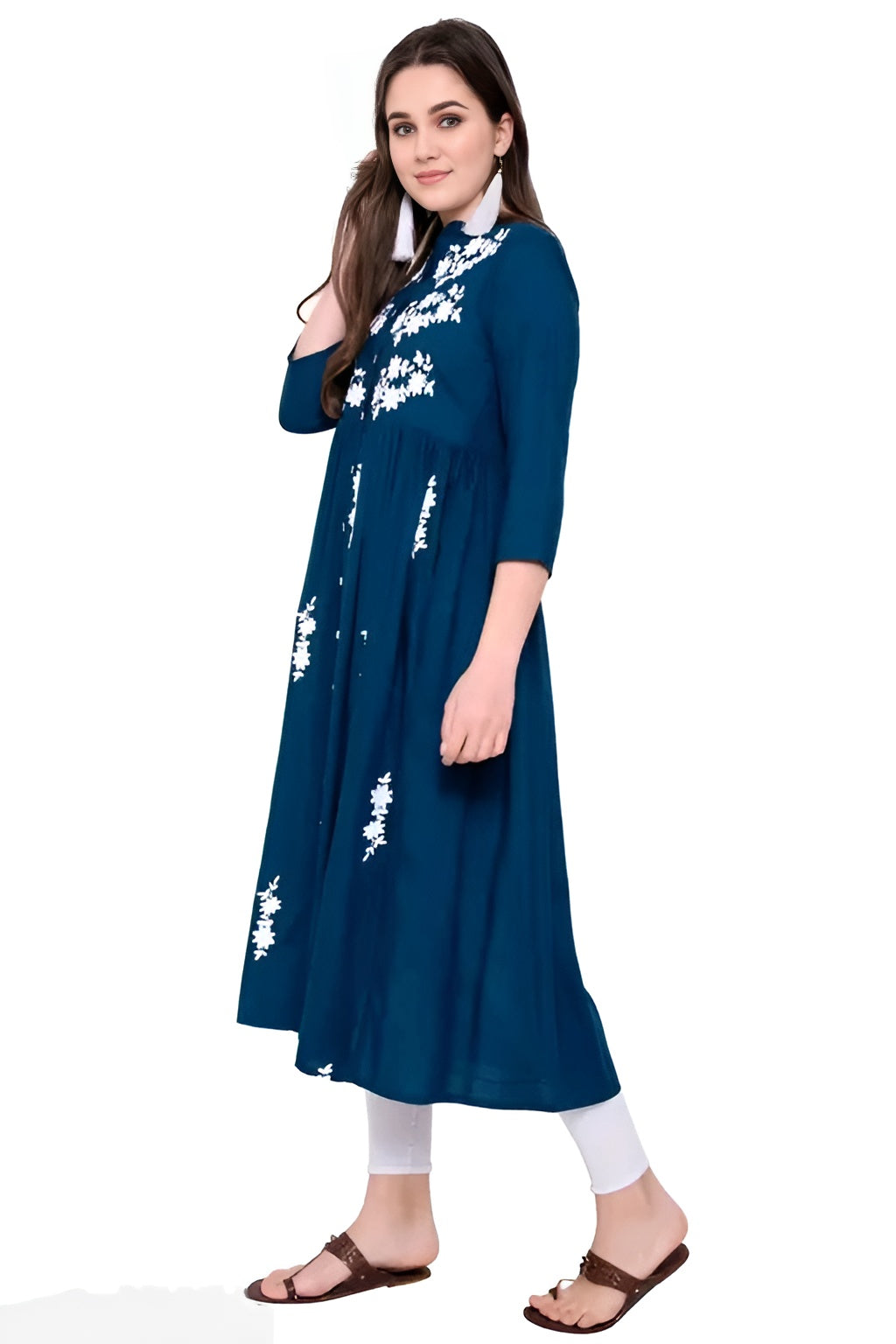 Women Rayon Anarkali Embroidered VioletKurti - Diwali Special