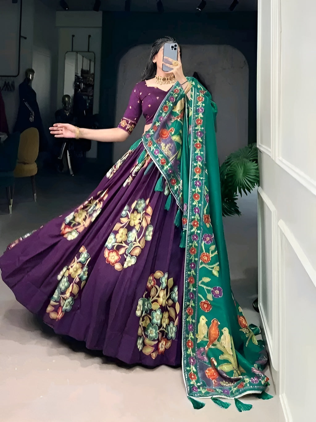 Floral Foil Elegance Lehenga Set - Diwali Special