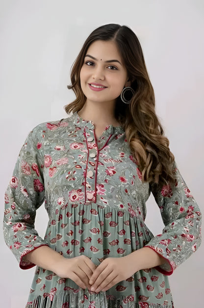 Stylish Long Cotton Kurti Gown with Collar Design | Diwali special