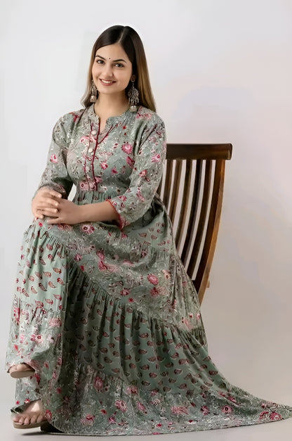 Stylish Long Cotton Kurti Gown with Collar Design | Diwali special