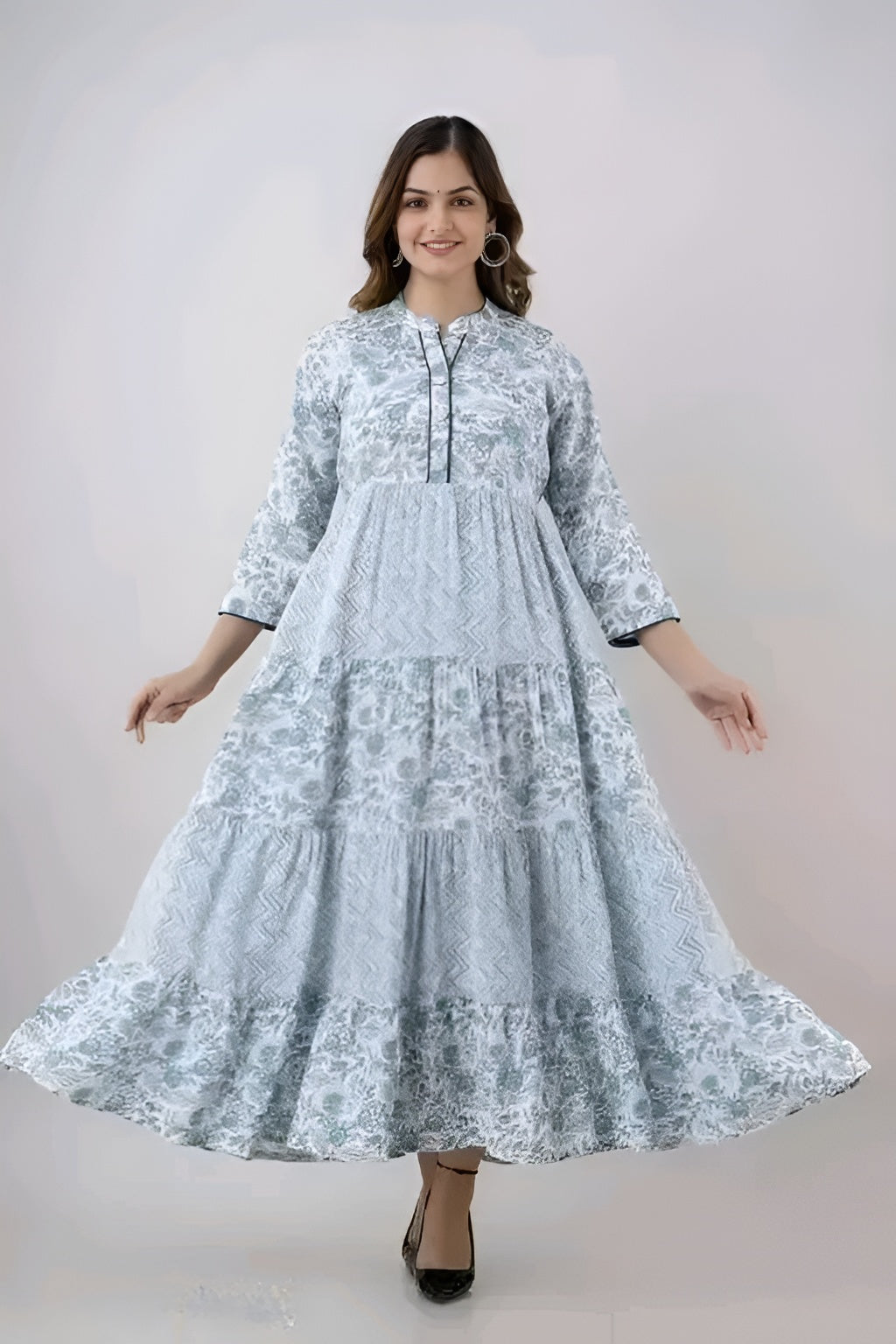 Stylish Long Cotton Kurti Gown with Collar Design | Diwali special