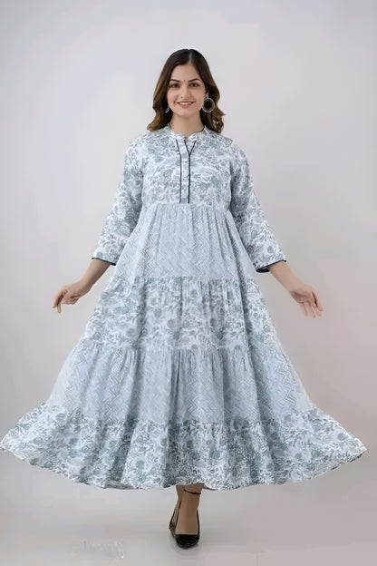 Stylish Long Cotton Kurti Gown with Collar Design | Diwali special