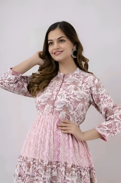 Stylish Long Cotton Kurti Gown with Collar Design | Diwali special