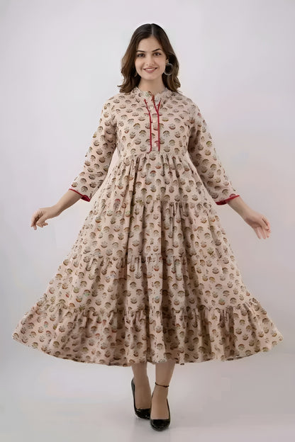 Stylish Long Cotton Kurti Gown with Collar Design | Diwali special