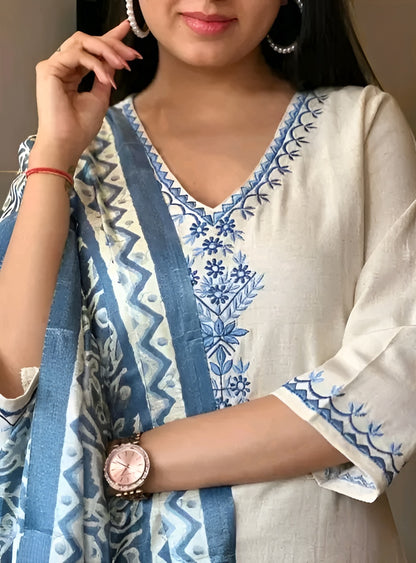 Womens Ethnic Embroidery Top Pant And Dupatta Set – Diwali Special