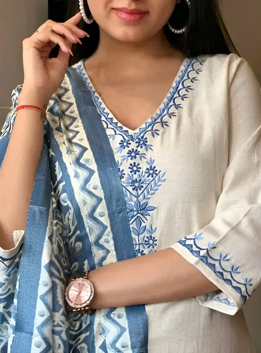 Womens Ethnic Embroidery Top Pant And Dupatta Set – Diwali Special