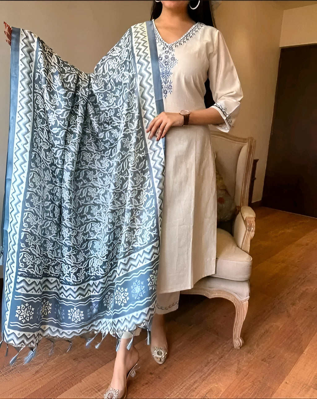 Womens Ethnic Embroidery Top Pant And Dupatta Set – Diwali Special