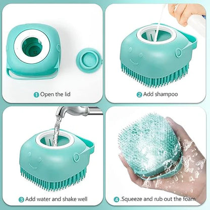 Pet Massage Bath Brush with Soap/Shampoo Dispenser