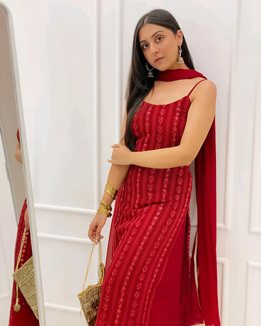Maroon Partywear Kurta Palazzo Set - Diwali Special