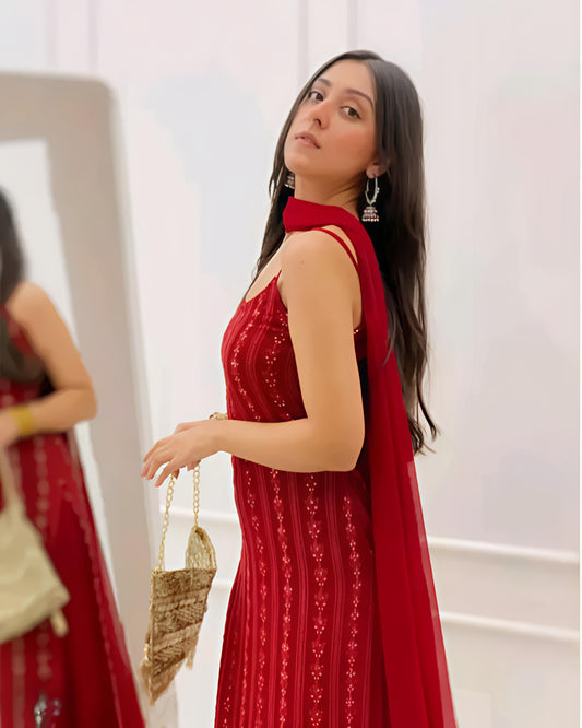 Maroon Partywear Kurta Palazzo Set - Diwali Special