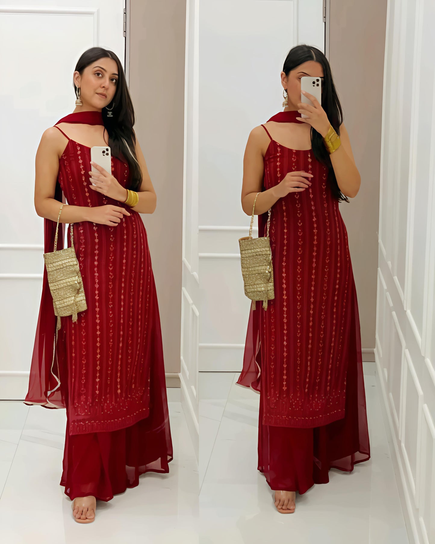 Maroon Partywear Kurta Palazzo Set - Diwali Special