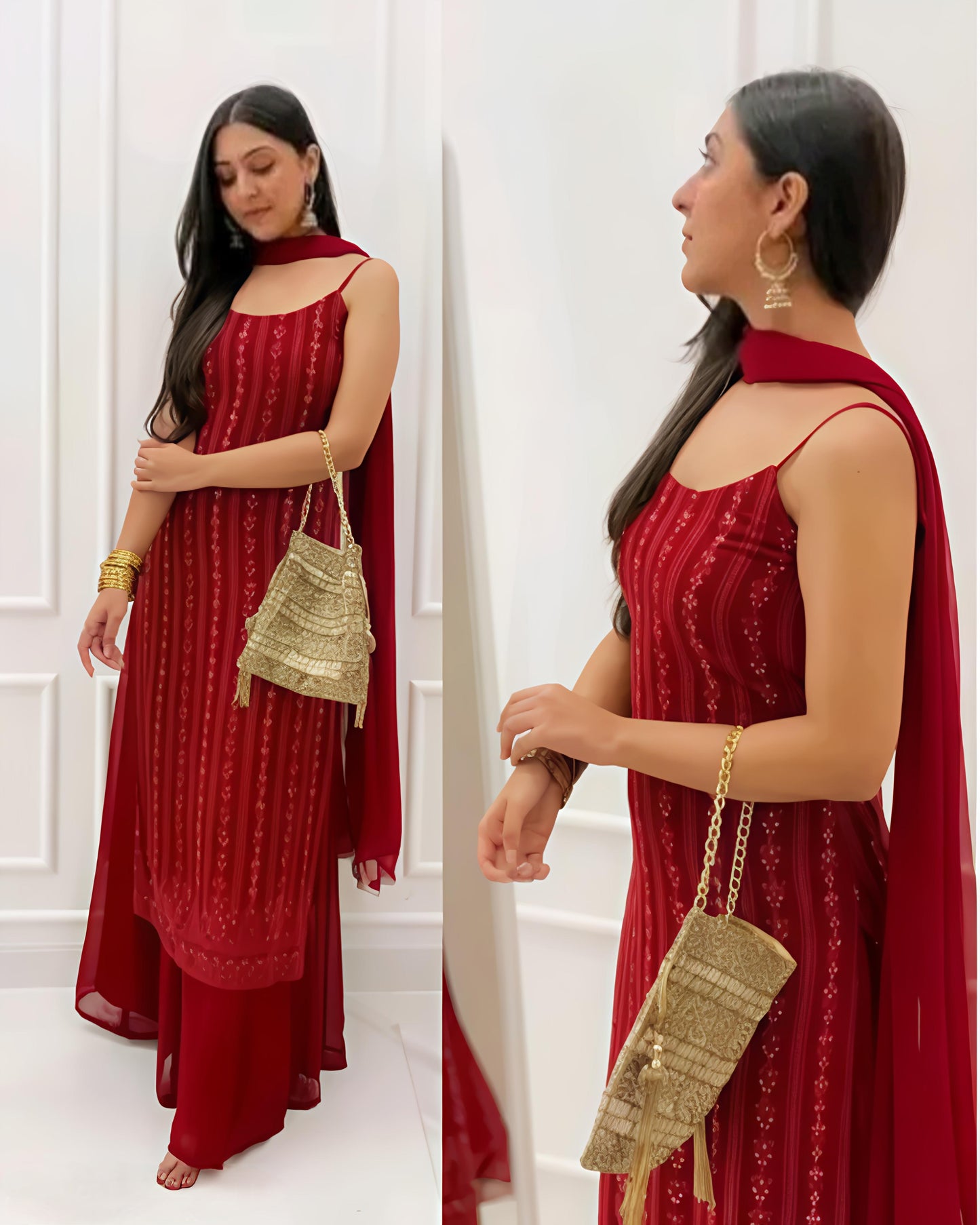 Maroon Partywear Kurta Palazzo Set - Diwali Special