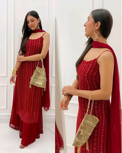 Maroon Partywear Kurta Palazzo Set - Diwali Special