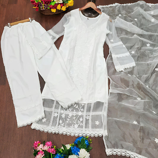 Women's Latest Designer Organza Kurta Pant Set with Dupatta set Kurta Set - Diwali Special