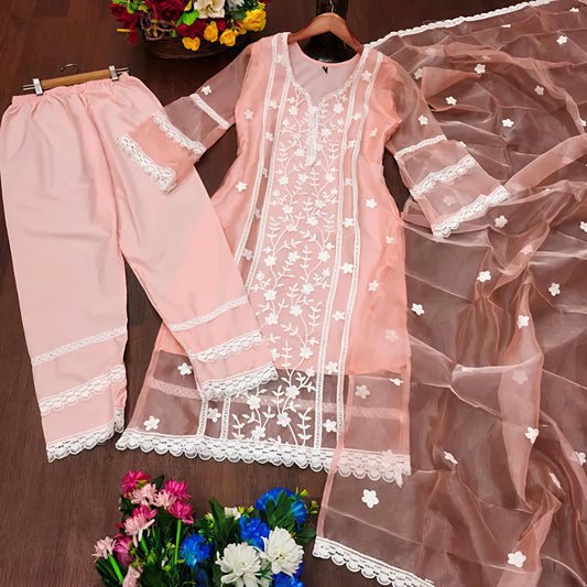 Women's Latest Designer Organza Kurta Pant Set with Dupatta set Kurta Set - Diwali Special