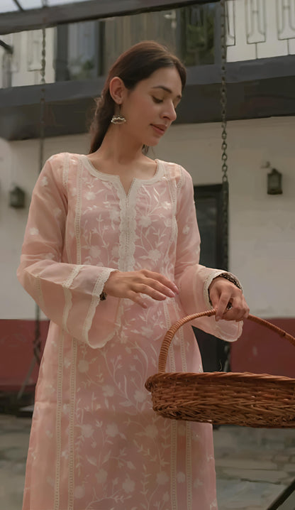 Women's Latest Designer Organza Kurta Pant Set with Dupatta set Kurta Set - Diwali Special