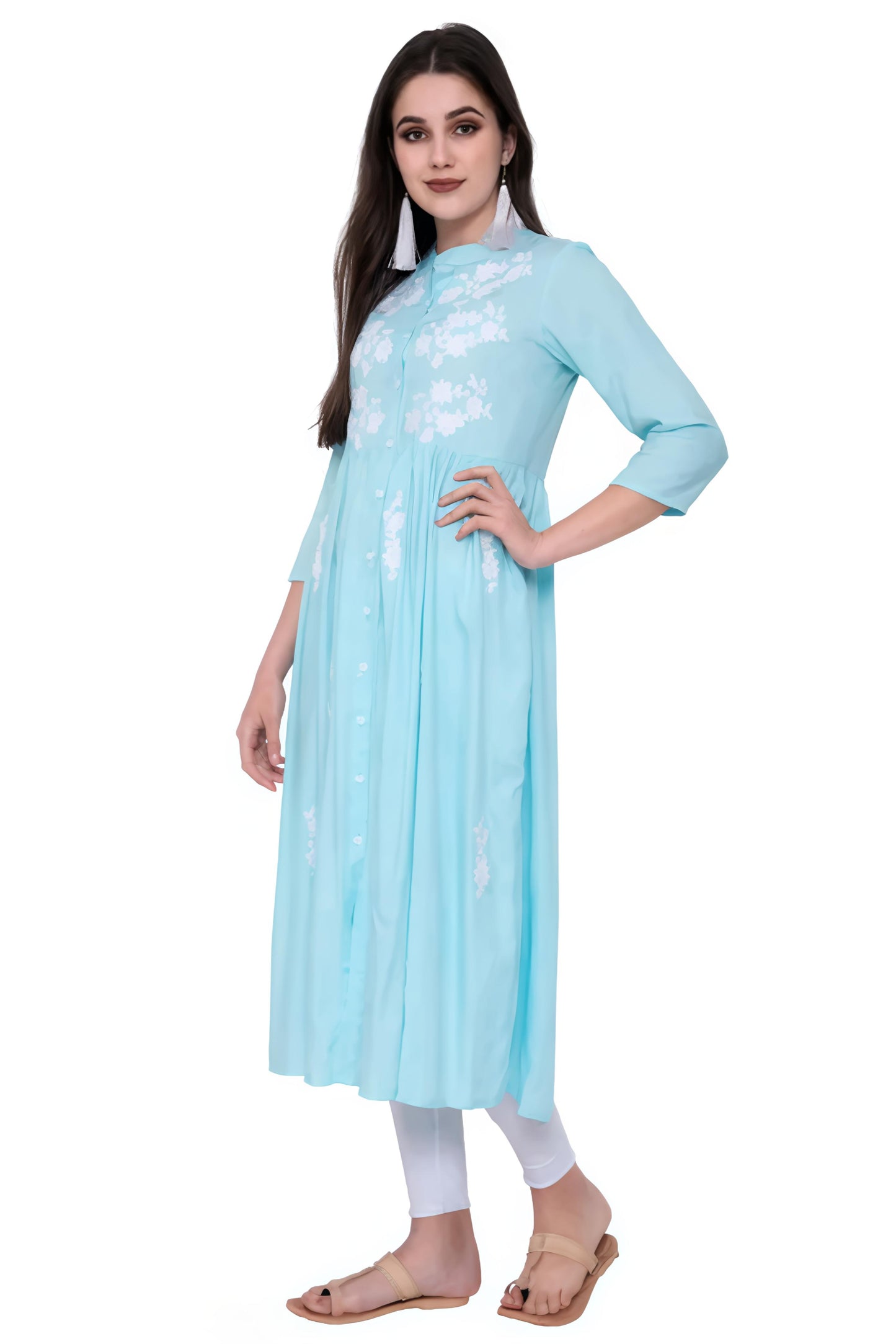 Women Rayon Anarkali Embroidered VioletKurti - Diwali Special