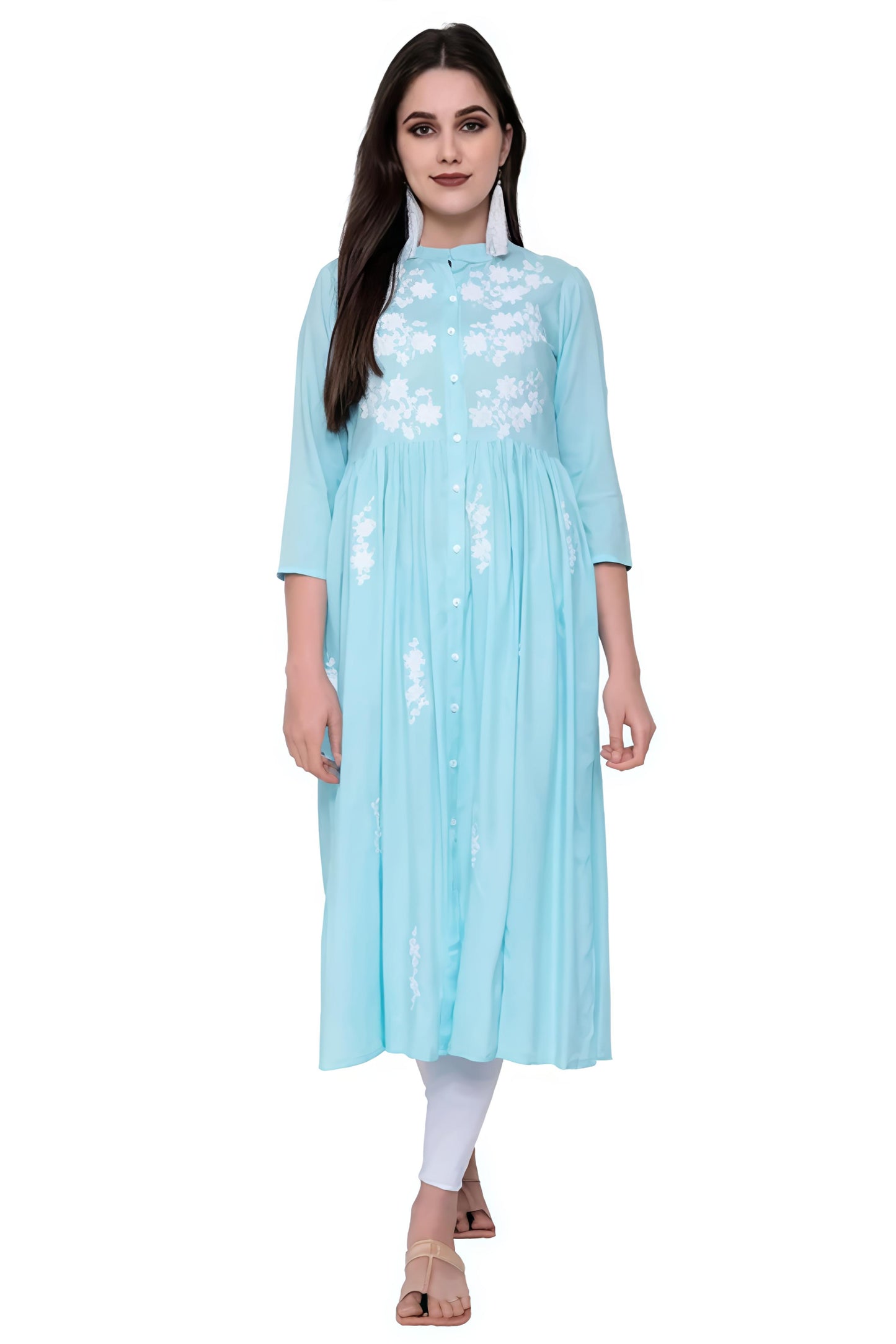 Women Rayon Anarkali Embroidered VioletKurti - Diwali Special