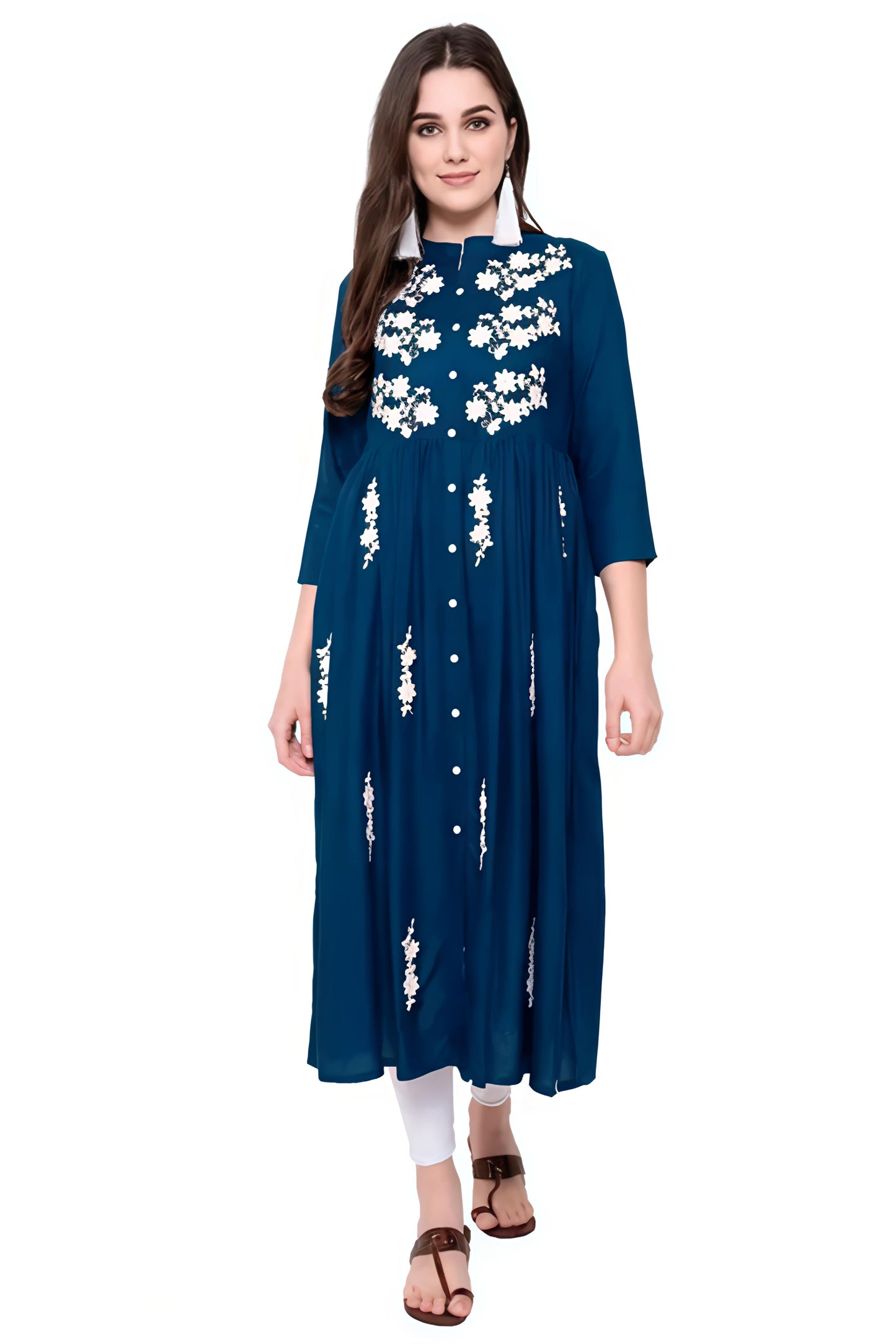 Women Rayon Anarkali Embroidered VioletKurti - Diwali Special