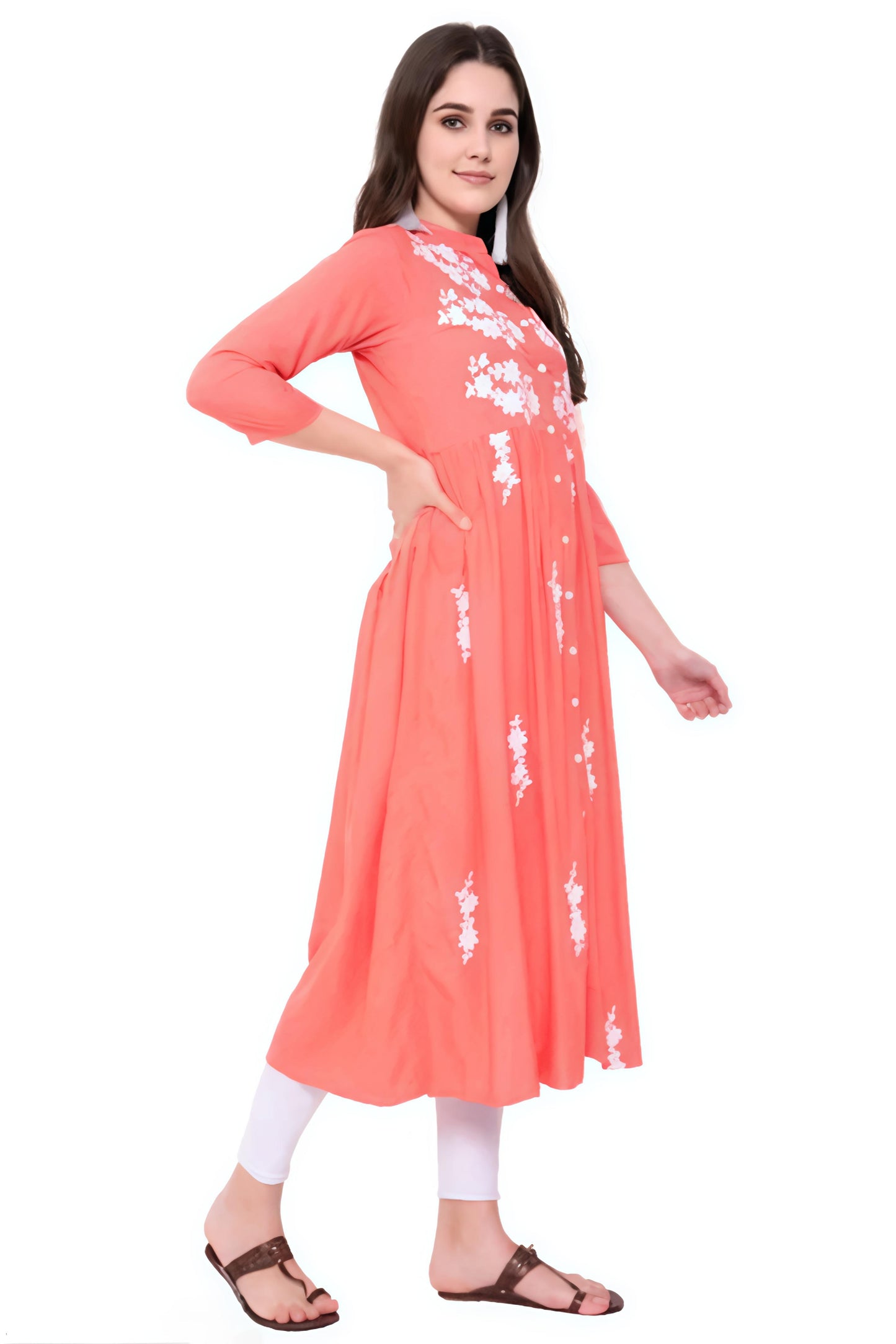 Women Rayon Anarkali Embroidered VioletKurti - Diwali Special