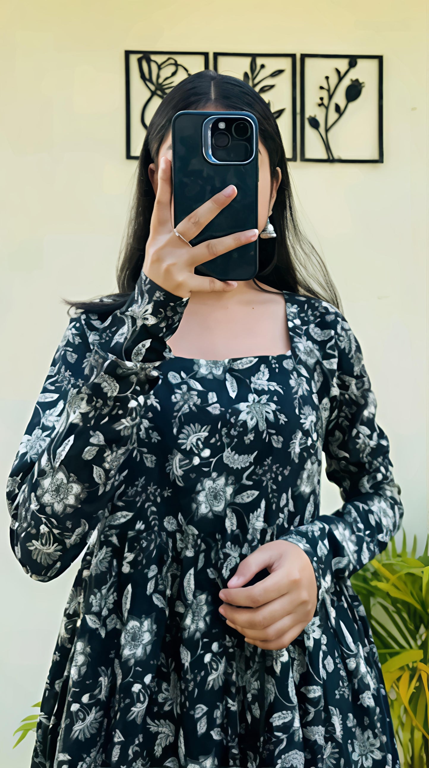 Black Nayra Cut Long Kurti Full Sleeve - Diwali Special