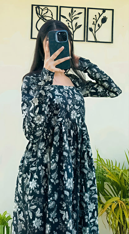 Black Nayra Cut Long Kurti Full Sleeve - Diwali Special