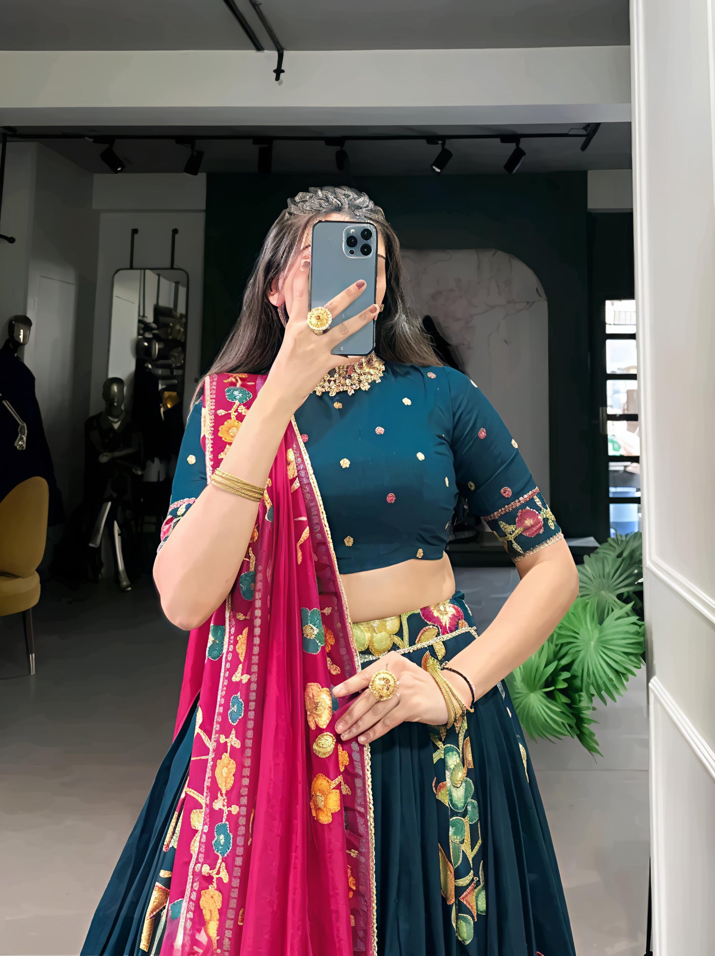 Floral Foil Elegance Lehenga Set - Diwali Special