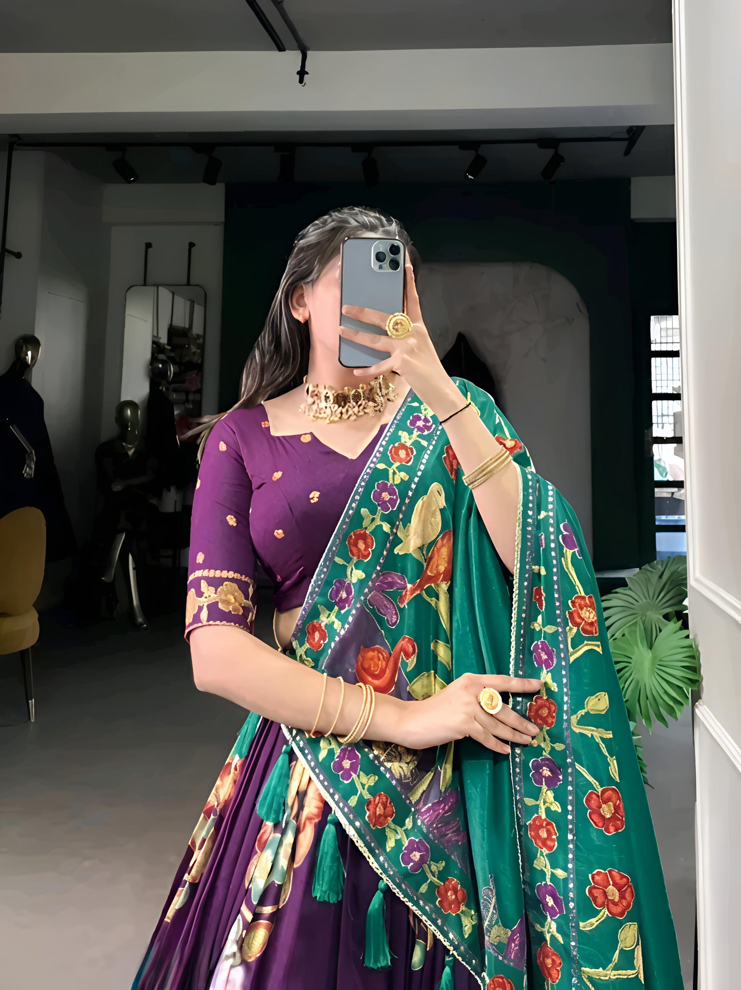 Floral Foil Elegance Lehenga Set - Diwali Special