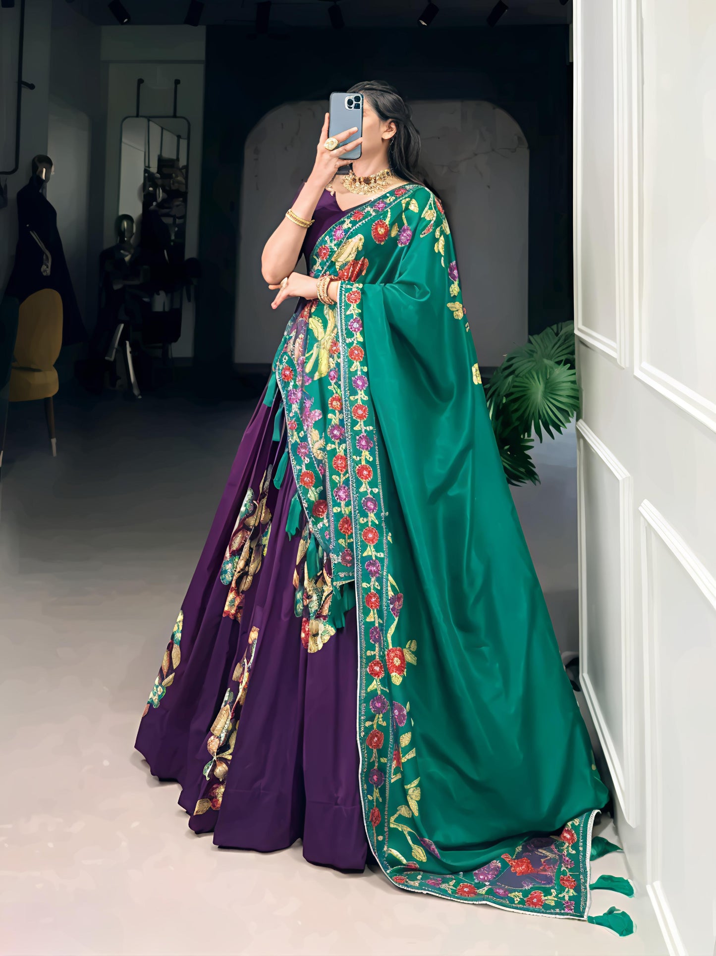 Floral Foil Elegance Lehenga Set - Diwali Special