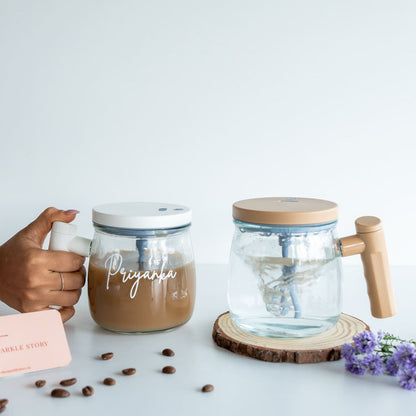 Self-Stirring Mug – Wooden Lid Edition | USB Rechargeable
