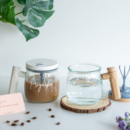 Self-Stirring Mug – Wooden Lid Edition | USB Rechargeable